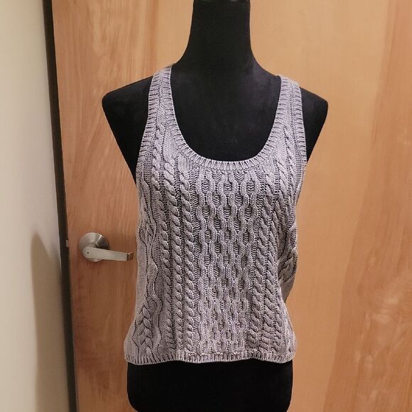 Free People Gray Cable Knit Tank Top Sz Med - Picture 1 of 7